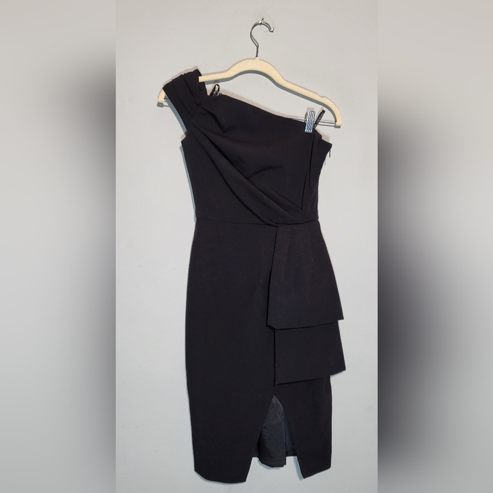 BLACK HALO Size 0 Angelica Cocktail Dress One Shoulder Sheath Little Black Dress - Picture 2 of 11